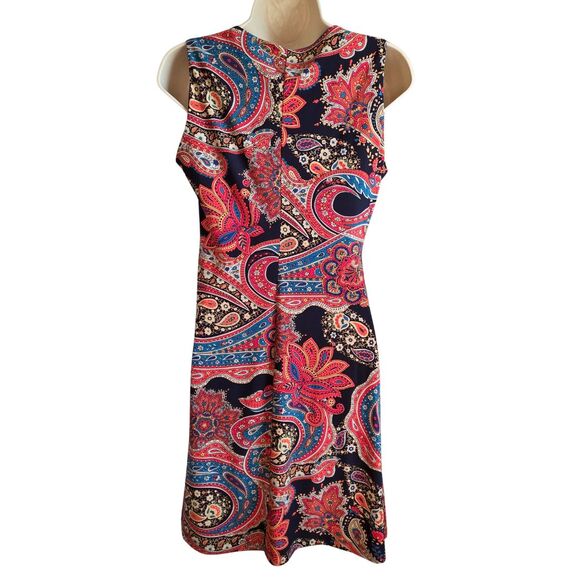 Tommy Hilfiger Black Paisley Stretch Sheath Midi Dress Sz 2 - Picture 4 of 9